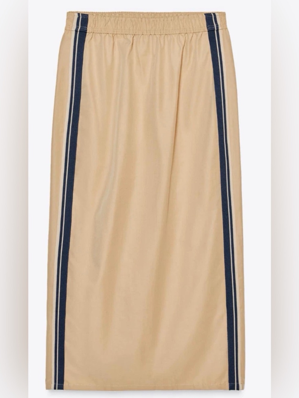 Zara kaki Midi Skirt with Navy Side Stripes/ size Large